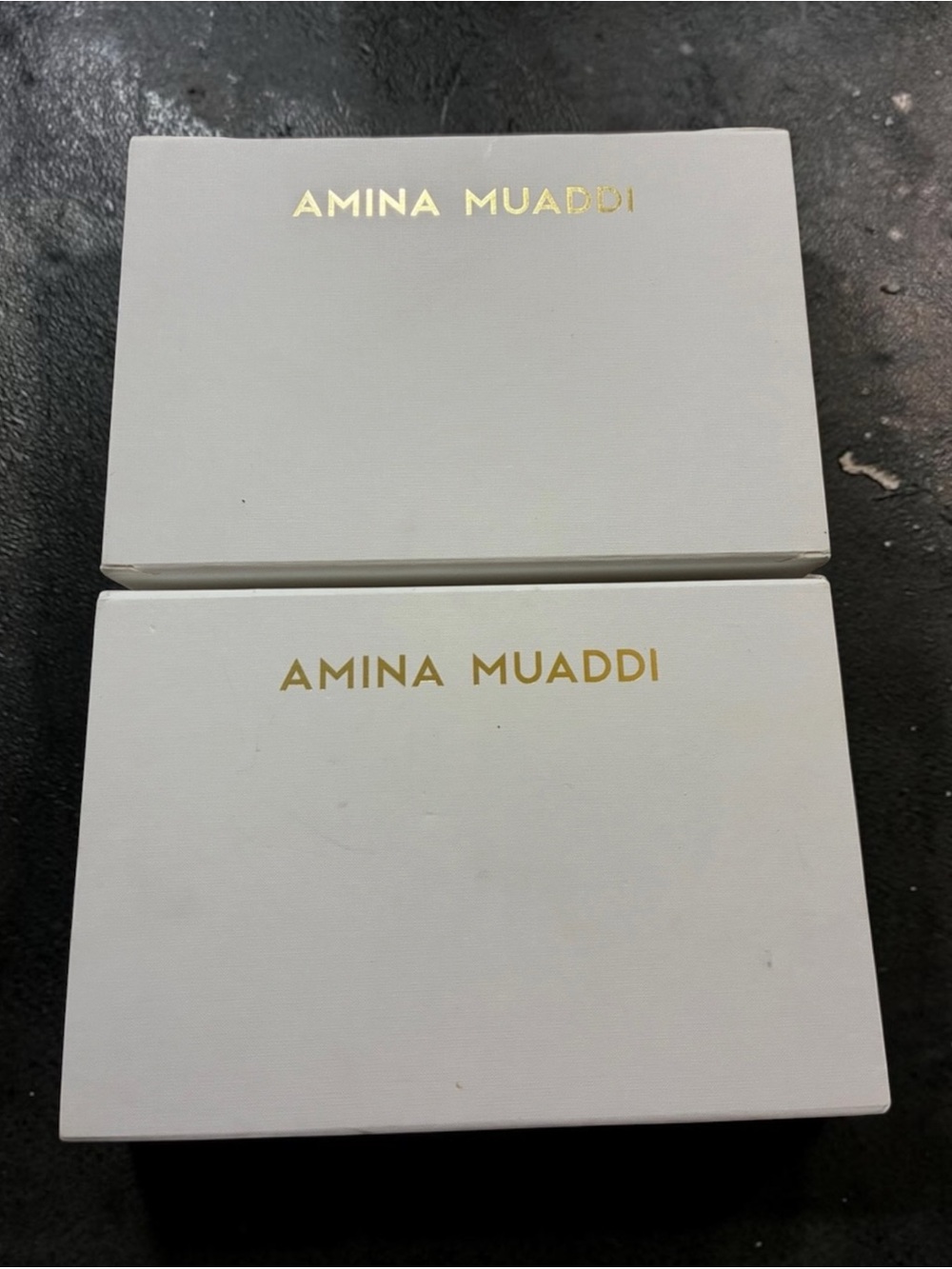 Amina Muaddi White Boxes with Gold Logo - Set of Two